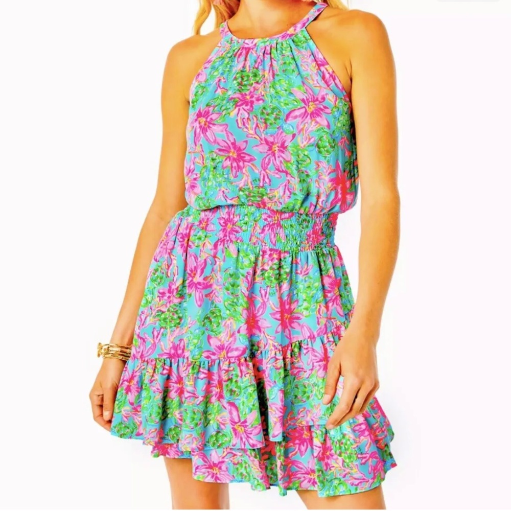 Lilly Pulitzer Pamelyn Lileeze Halter dress  Surf blue so Shellegant - Picture 4 of 6